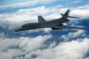A B-1 Lancer bomber in the sky