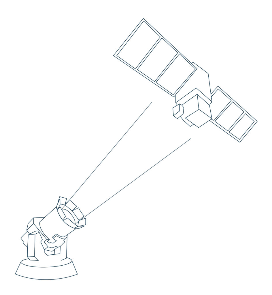 A laser blinding a satellite