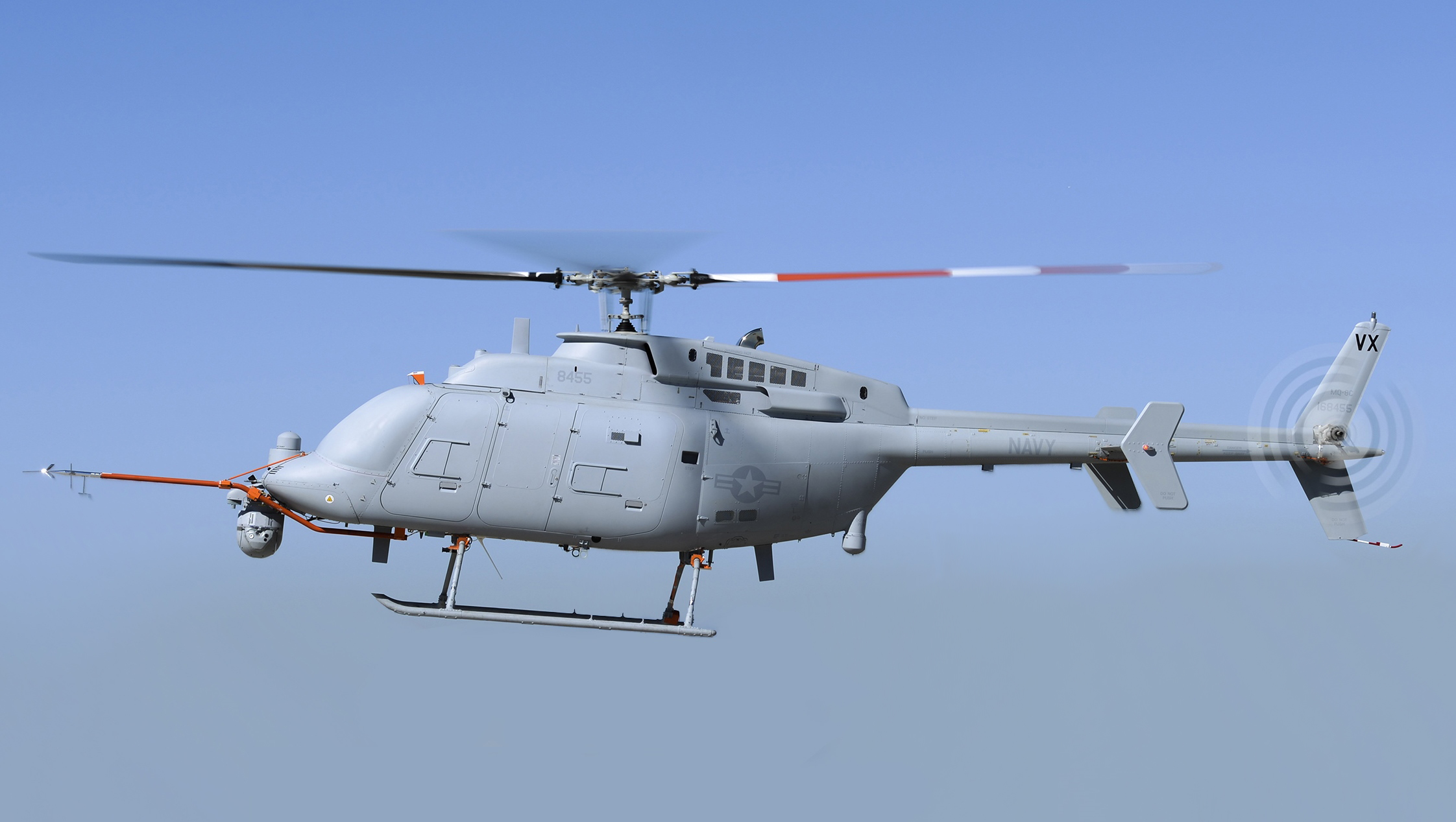 A MQ-8C Fire Scout uncrewed helicopter 