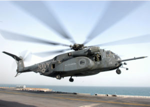 A CH-53E Sea Stallion helicopter taking off