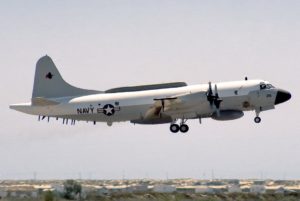 A EP-3E ARIES II navy plane above the ground