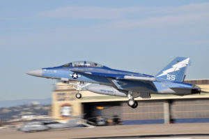 A EA-18G Growler navy jet taking off