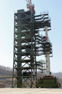 North Korean UHNA-3 launch vehicle on the pad